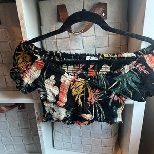 Patrons of Peace Black Floral Crop Top